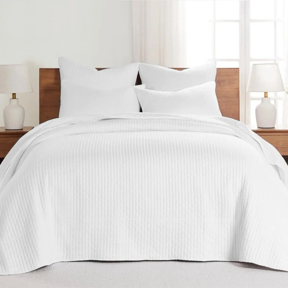 Levtex Home King Bedspread Set Cross Stitch Bright White